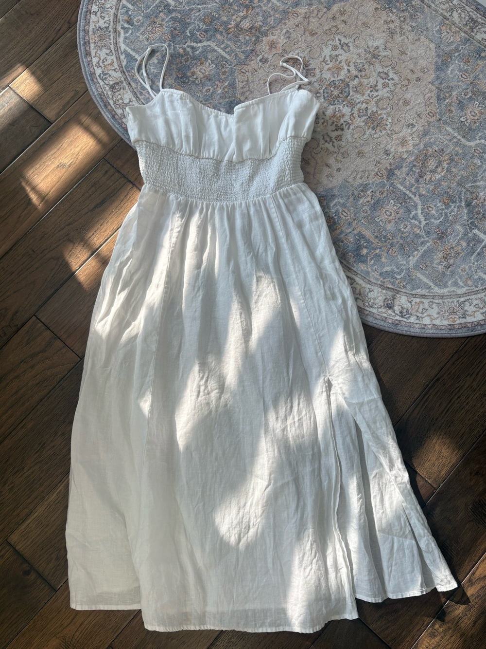Aritzia Linen Smocked Midi Sundress